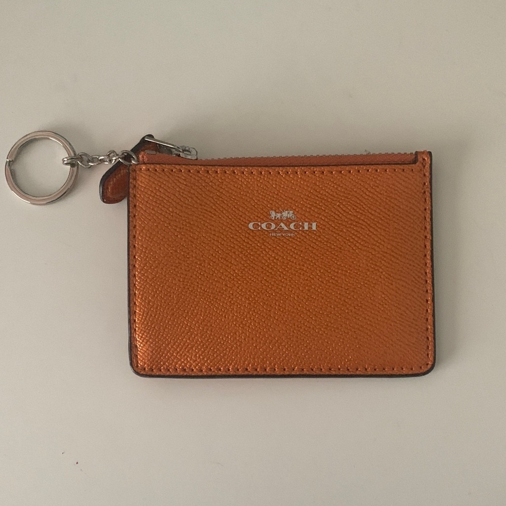 COACH Orange Leather Card Case with Key Ring